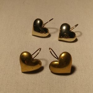 Heart Wire Earrings Silver & Gold Tone Set of Two